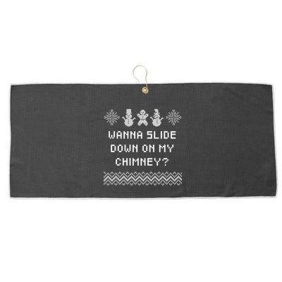 Wanna Slide Down On My Chimney Christmas Dad Jokes Xmas Gift Large Microfiber Waffle Golf Towel