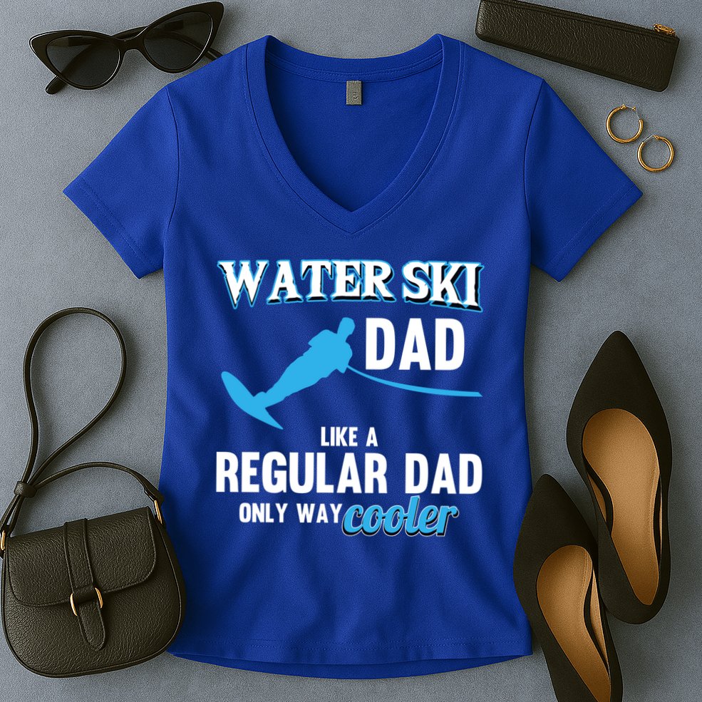 Water Ski Dad Like A Regular Dad Beach Athletes Water Skiing Gift Women's V-Neck T-Shirt