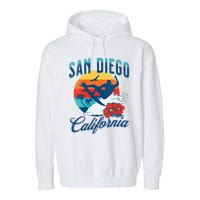 Womens San Diego California Beach Surf Summer Vacation Vintage Garment-Dyed Fleece Hoodie