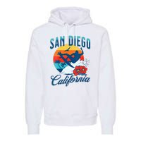 Womens San Diego California Beach Surf Summer Vacation Vintage Premium Hoodie