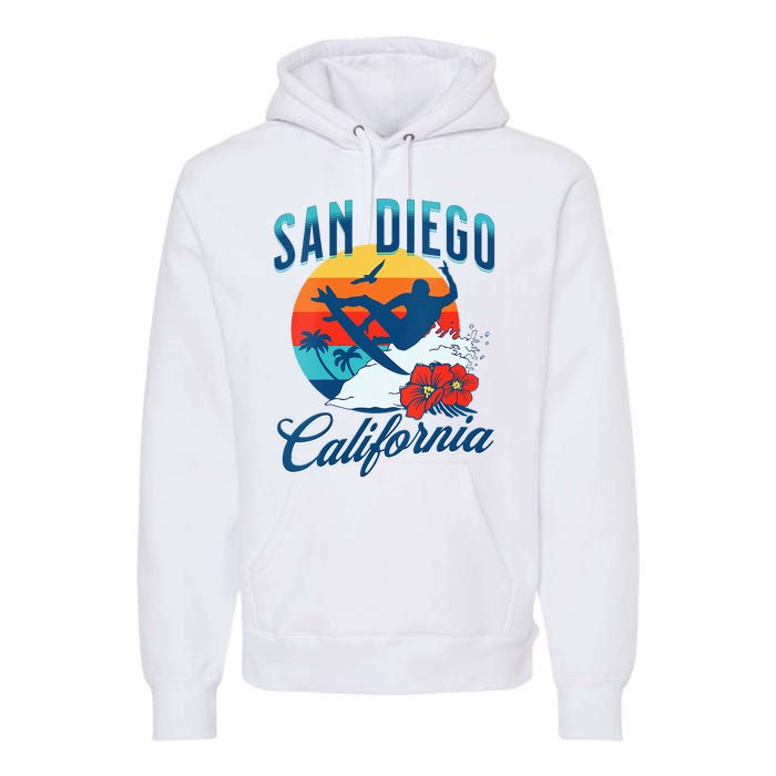 Womens San Diego California Beach Surf Summer Vacation Vintage Premium Hoodie