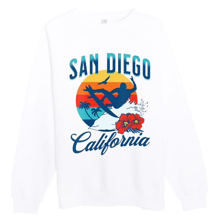 Womens San Diego California Beach Surf Summer Vacation Vintage Premium Crewneck Sweatshirt