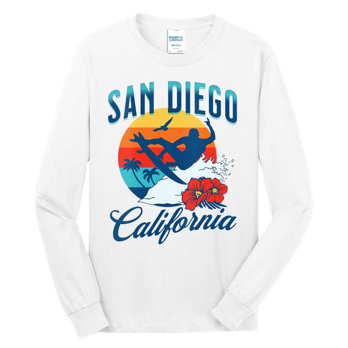 Womens San Diego California Beach Surf Summer Vacation Vintage Tall Long Sleeve T-Shirt