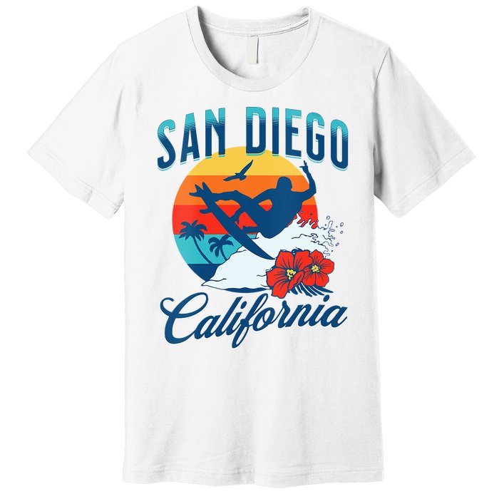 Womens San Diego California Beach Surf Summer Vacation Vintage Premium T-Shirt