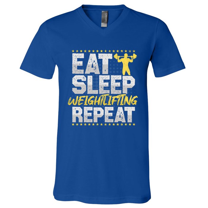 Weight Sports Eat Sleep Repeat Gym Hobby Weight Sports Meaningful Gift V-Neck T-Shirt