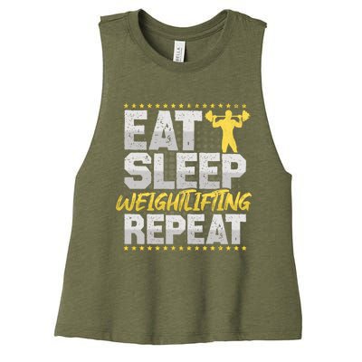 Weight Sports Eat Sleep Repeat Gym Hobby Weight Sports Meaningful Gift Women's Racerback Cropped Tank