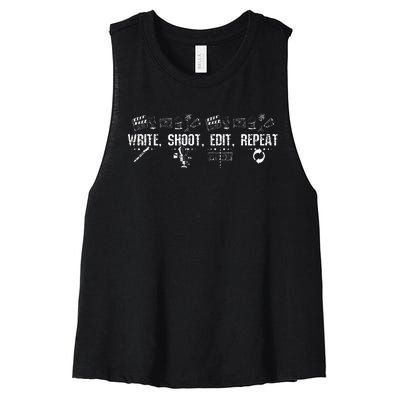 Write Shoot Edit Repeat Filmmaker Women's Racerback Cropped Tank