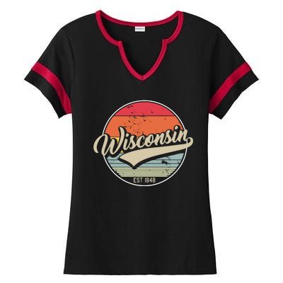 Wisconsin State Est 1849 Retro Vintage Ladies Halftime Notch Neck Tee