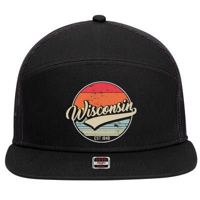 Wisconsin State Est 1849 Retro Vintage 7 Panel Mesh Trucker Snapback Hat