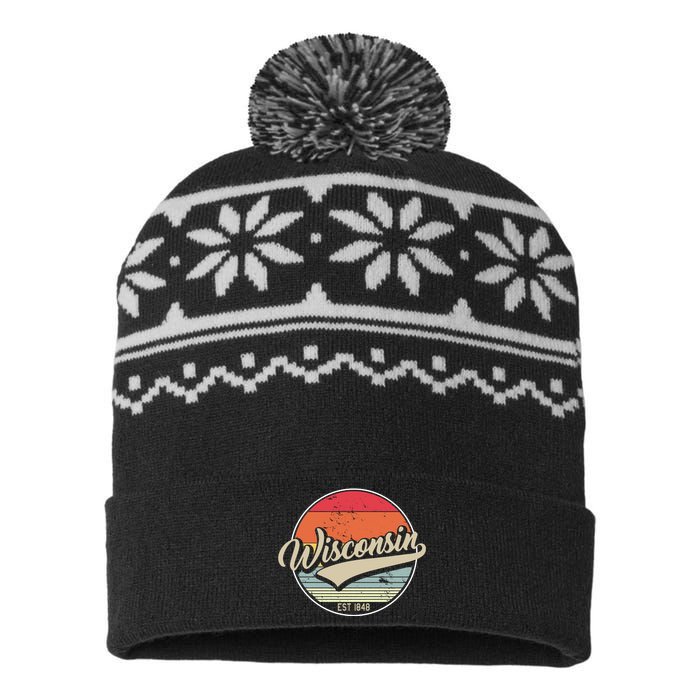 Wisconsin State Est 1849 Retro Vintage USA-Made Snowflake Beanie