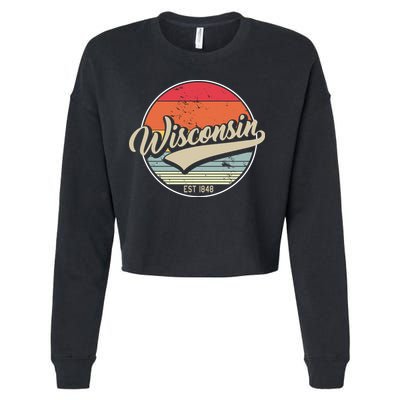 Wisconsin State Est 1849 Retro Vintage Cropped Pullover Crew