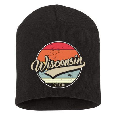 Wisconsin State Est 1849 Retro Vintage Short Acrylic Beanie