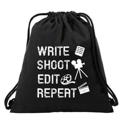 Write Shoot Edit Repeat Drawstring Bag