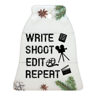 Write Shoot Edit Repeat Ceramic Bell Ornament