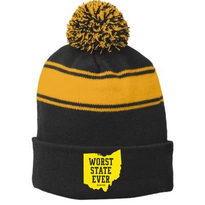 Worst State Ever Ohio Stripe Pom Pom Beanie