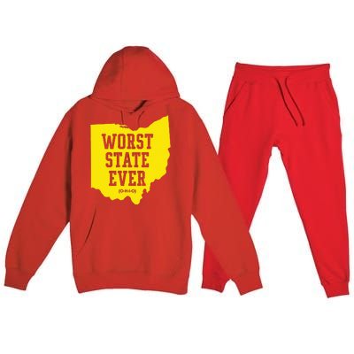 Worst State Ever Ohio Premium Hooded Sweatsuit Set