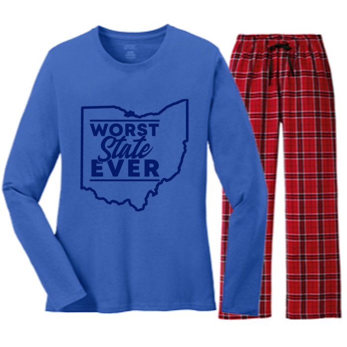 Worst State Ever Ohio Funny Gift Women's Long Sleeve Flannel Pajama Set 