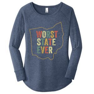 Worst State Ever Ohio Sucks Funny Sports Fan Rivalry Humor Gift Women's Perfect Tri Tunic Long Sleeve Shirt