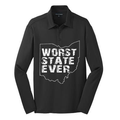 Worst State Ever Ohio Silk Touch Performance Long Sleeve Polo