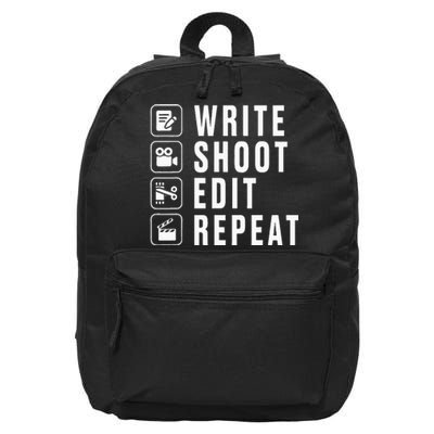 Write Shoot Edit Repeat Filmmaker Movie Director Filmmaking 16 in Basic Backpack