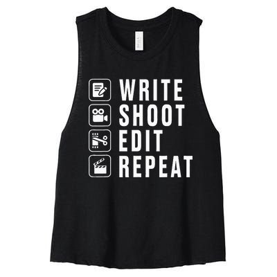 Write Shoot Edit Repeat Filmmaker Movie Director Filmmaking Women's Racerback Cropped Tank