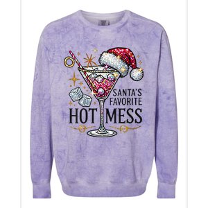 Women Santas Favorite Hot Mess Funny Margarita Gift Colorblast Crewneck Sweatshirt