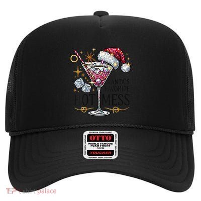 Women Santas Favorite Hot Mess Funny Margarita Gift High Crown Mesh Back Trucker Hat