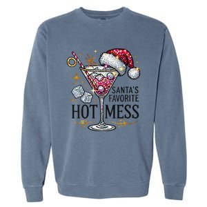 Women Santas Favorite Hot Mess Funny Margarita Gift Garment-Dyed Sweatshirt