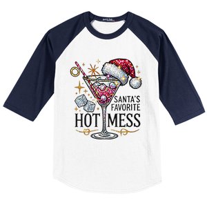 Women Santas Favorite Hot Mess Funny Margarita Gift Baseball Sleeve Shirt