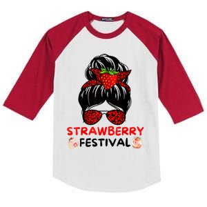 Womens Strawberry Festival Fruit Lover Mom Cute Kids Colorblock Raglan Jersey