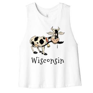 Wisconsin Silly Funny Whimsy Dairy Cow Farm Holstein Women's Racerback Cropped Tank