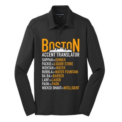 Wicke Smaht Funny Boston Accent Translator Silk Touch Performance Long Sleeve Polo