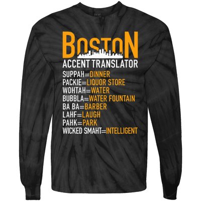 Wicke Smaht Funny Boston Accent Translator Tie-Dye Long Sleeve Shirt