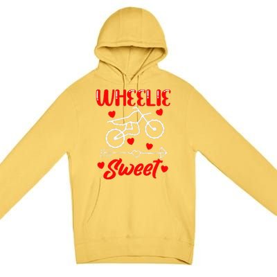 Wheelie Sweet Funny Valentine's Day Heart Dirt Bike Biking Premium Pullover Hoodie