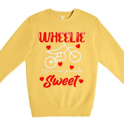 Wheelie Sweet Funny Valentine's Day Heart Dirt Bike Biking Premium Crewneck Sweatshirt