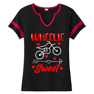 Wheelie Sweet Funny Valentine's Day Heart Dirt Bike Biking Ladies Halftime Notch Neck Tee