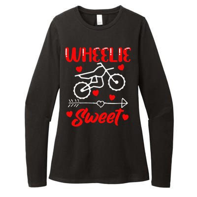 Wheelie Sweet Funny Valentine's Day Heart Dirt Bike Biking Womens CVC Long Sleeve Shirt