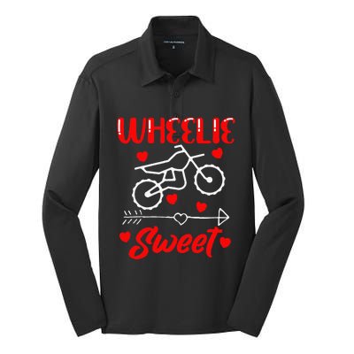 Wheelie Sweet Funny Valentine's Day Heart Dirt Bike Biking Silk Touch Performance Long Sleeve Polo