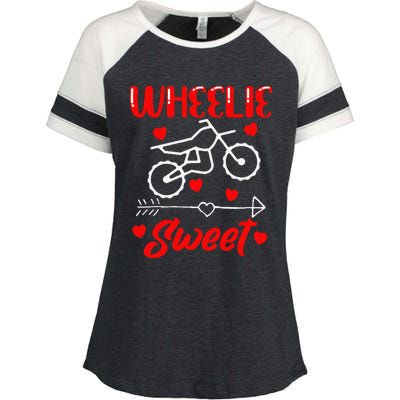 Wheelie Sweet Funny Valentine's Day Heart Dirt Bike Biking Enza Ladies Jersey Colorblock Tee