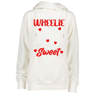 Wheelie Sweet Funny Valentine's Day Heart Dirt Bike Biking Womens Funnel Neck Pullover Hood