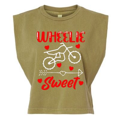 Wheelie Sweet Funny Valentine's Day Heart Dirt Bike Biking Garment-Dyed Women's Muscle Tee