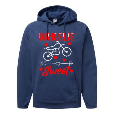 Wheelie Sweet Funny Valentine's Day Heart Dirt Bike Biking Performance Fleece Hoodie