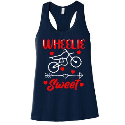 Wheelie Sweet Funny Valentine's Day Heart Dirt Bike Biking Women's Racerback Tank