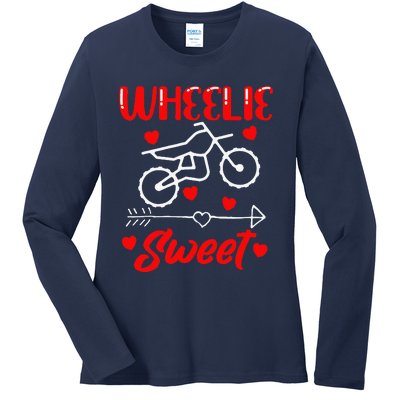 Wheelie Sweet Funny Valentine's Day Heart Dirt Bike Biking Ladies Long Sleeve Shirt