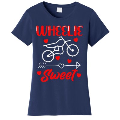 Wheelie Sweet Funny Valentine's Day Heart Dirt Bike Biking Women's T-Shirt