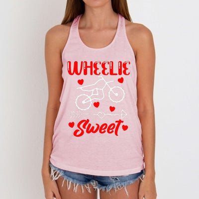 Wheelie Sweet Funny Valentine's Day Heart Dirt Bike Biking Women's Knotted Racerback Tank