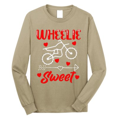 Wheelie Sweet Funny Valentine's Day Heart Dirt Bike Biking Long Sleeve Shirt