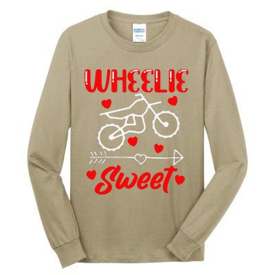 Wheelie Sweet Funny Valentine's Day Heart Dirt Bike Biking Tall Long Sleeve T-Shirt