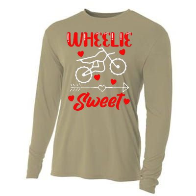 Wheelie Sweet Funny Valentine's Day Heart Dirt Bike Biking Cooling Performance Long Sleeve Crew