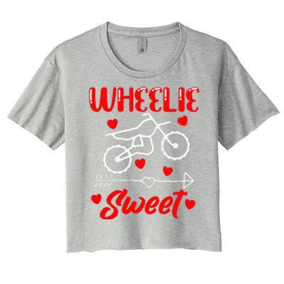 Wheelie Sweet Funny Valentine's Day Heart Dirt Bike Biking Women's Crop Top Tee